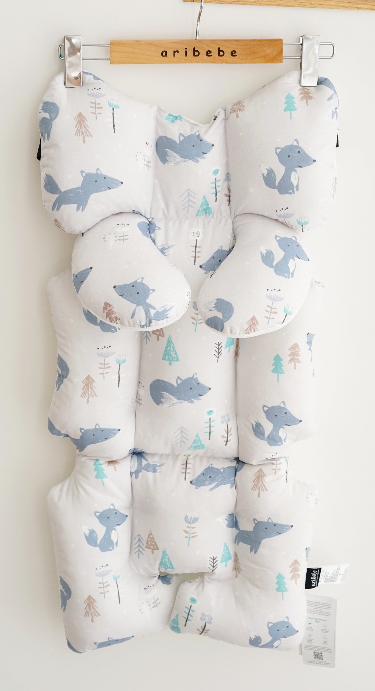 เบาะรองรถเข็น คาร์ซีท ARIBEBE ผ้า MICROMODAL ลายสุนัขจิ้งจอก ฟ้า/ขาว_10